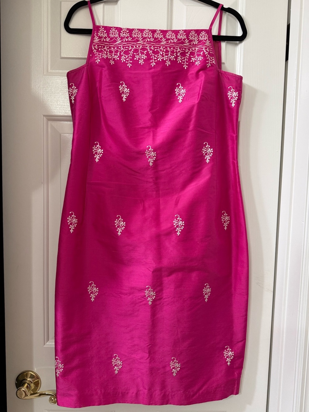Ann Taylor Fuchsia Silk Embroidered Dress